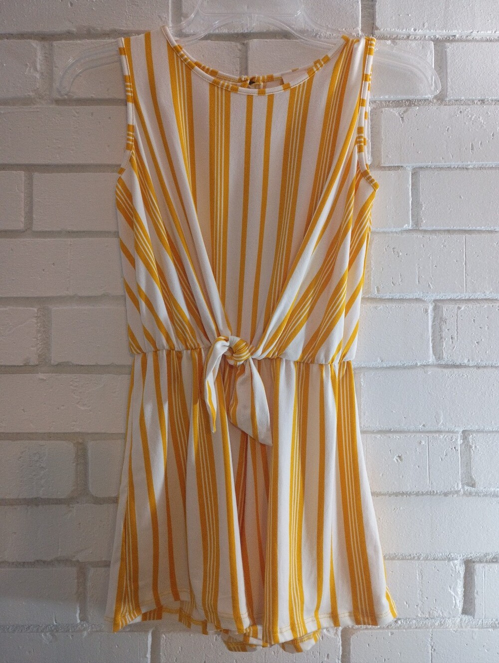 Heart & Arrow Girls Size 10 Sleeveless Striped Jumpsuit W/Faux Tie Yellow & Wht
